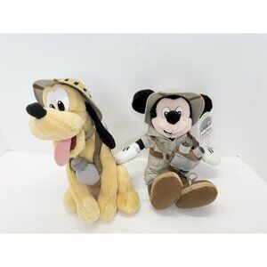 Vintage Disney Animal Kingdom Safari Pluto & Safari Mickey Stuffed Animal Plush